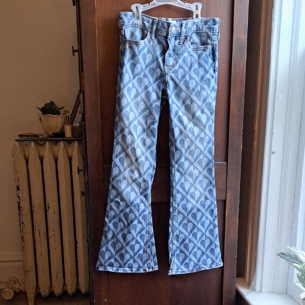 Abercrombie Kids Size 7/8 Regular Hi Rise Flared Heart Jeans